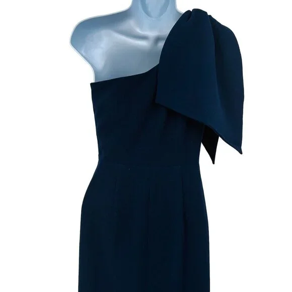 Dress the Population Tiffany Orchard One Shoulder Midi Dress Bow Shoulder Blue - Picture 5 of 10